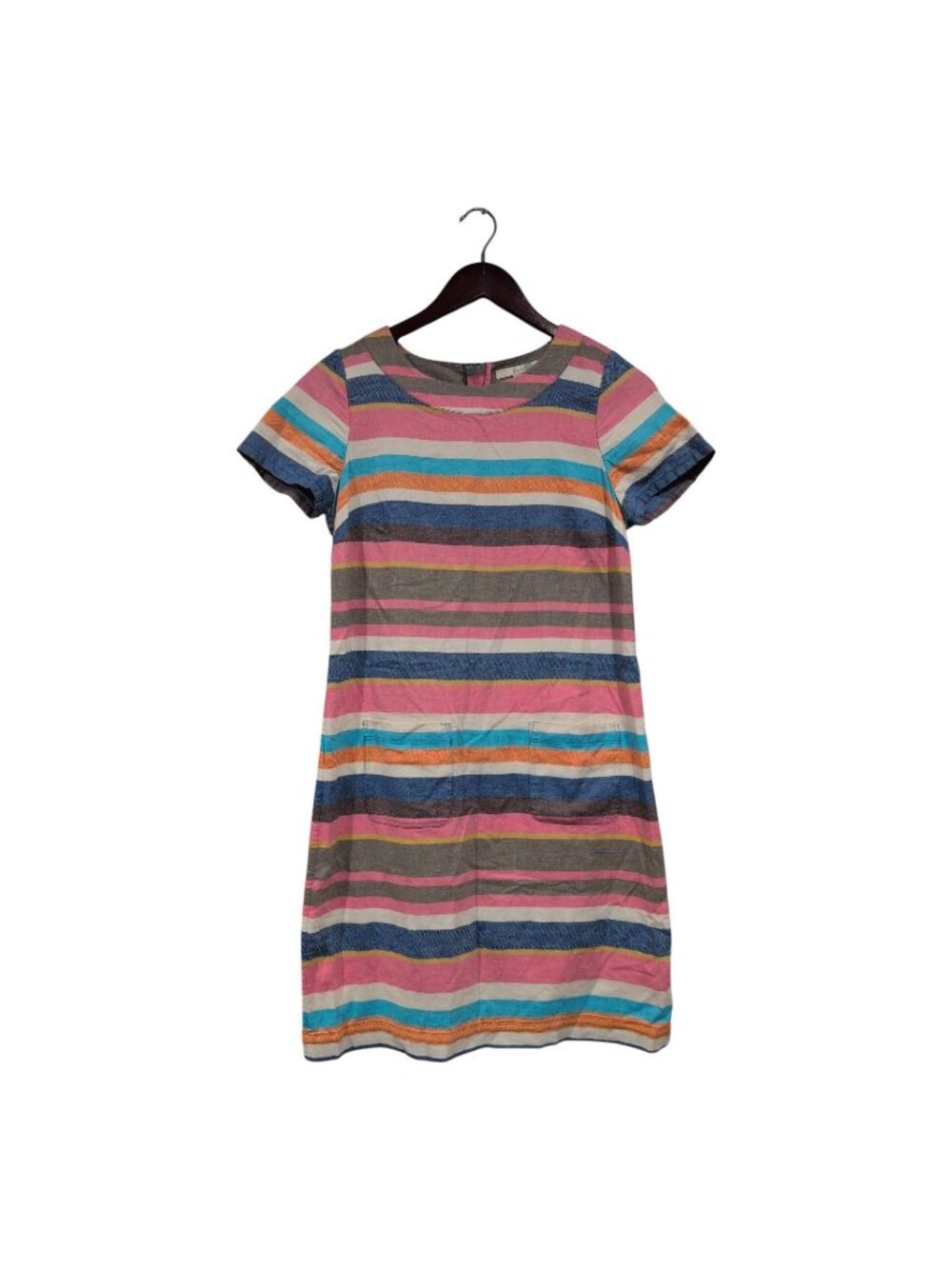 Boden Women's Casual Day Dress Striped Pink Blue Patch Pockets Zip Sz 6 Regular